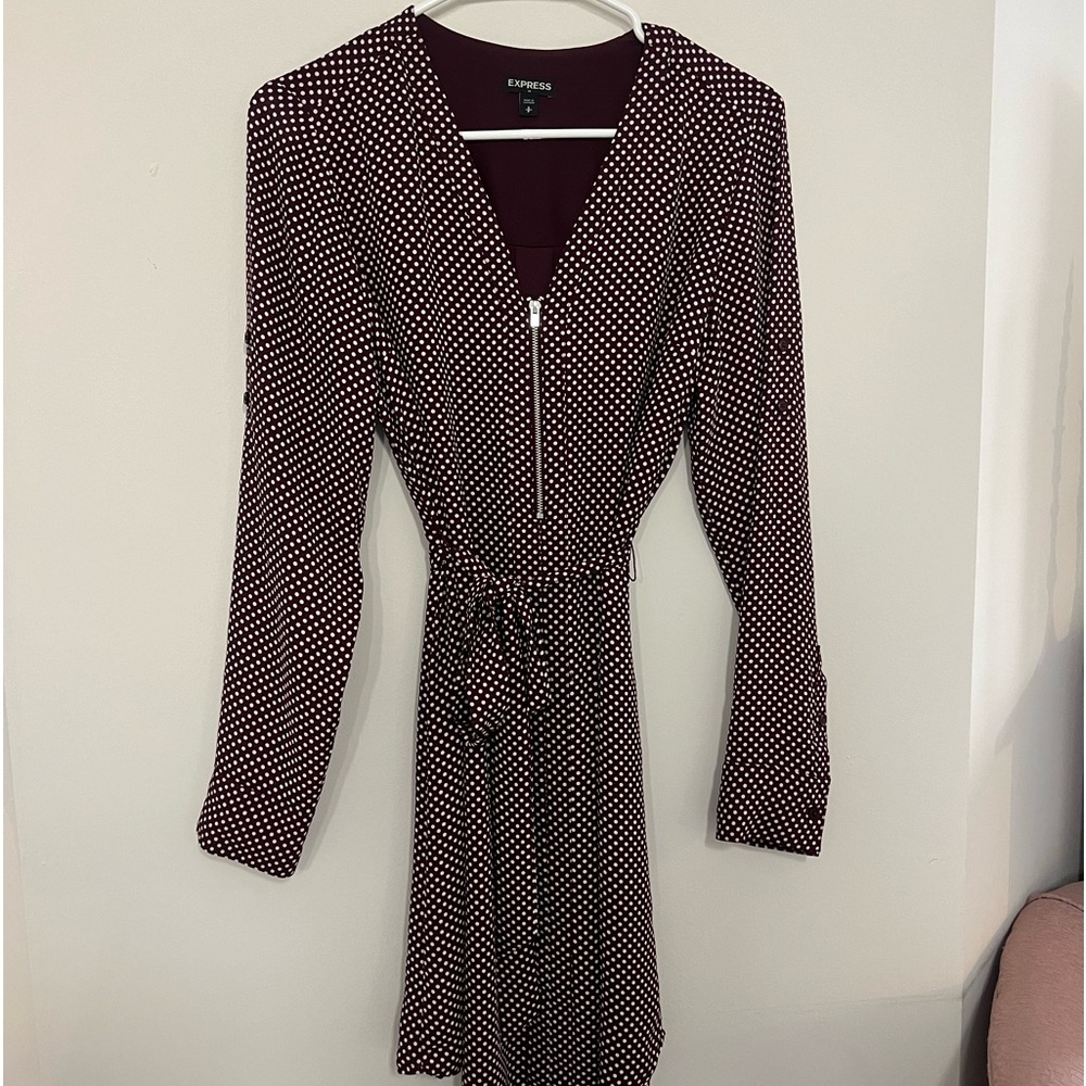 Burgundy and White Polka Dot Dress